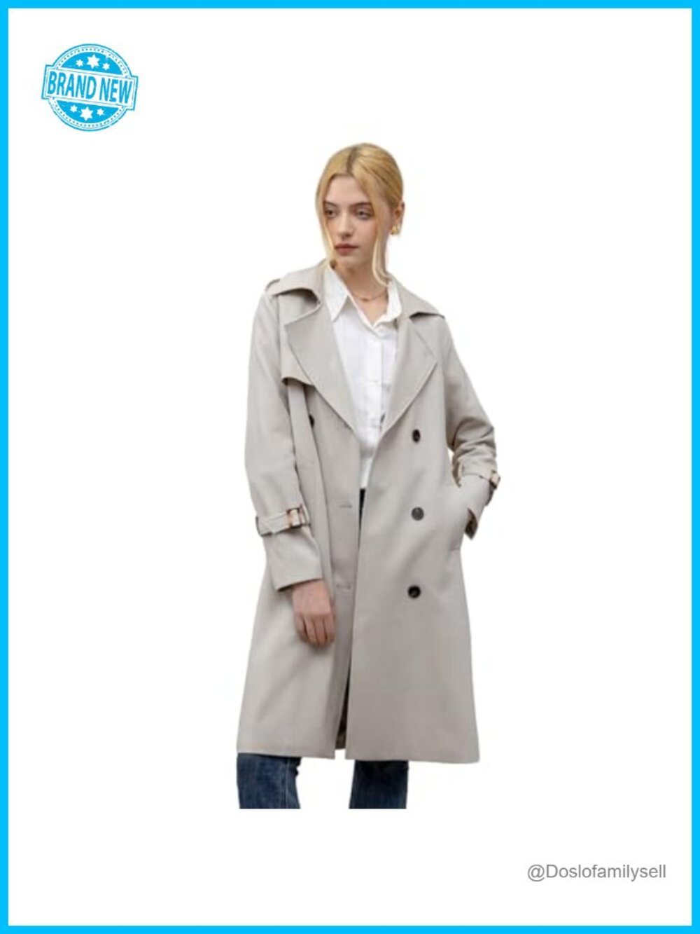 Women's Trench Coat Knee Length Double Breasted Belted Overcoat